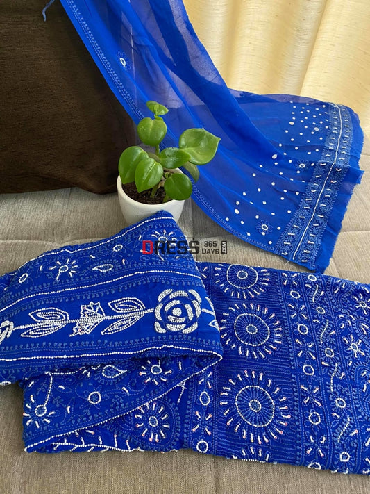 Royal Blue Pearl Chikankari Anarkali Suit