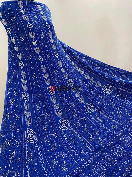 Royal Blue Pearl Chikankari Anarkali Suit