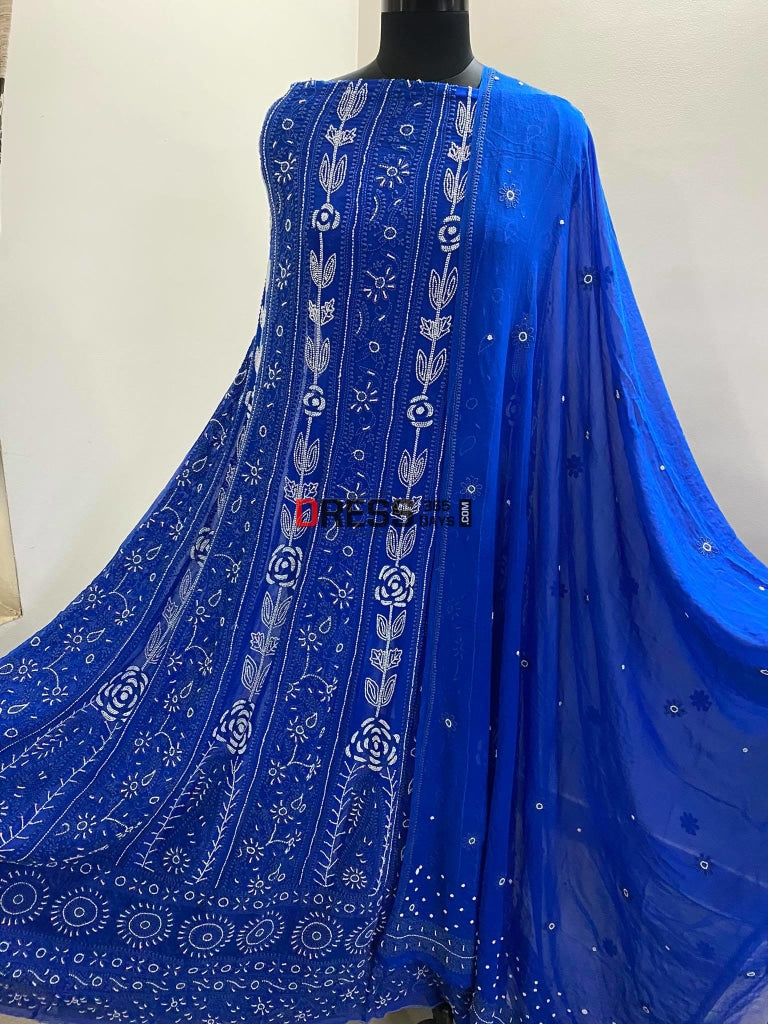Royal Blue Pearl Chikankari Anarkali Suit