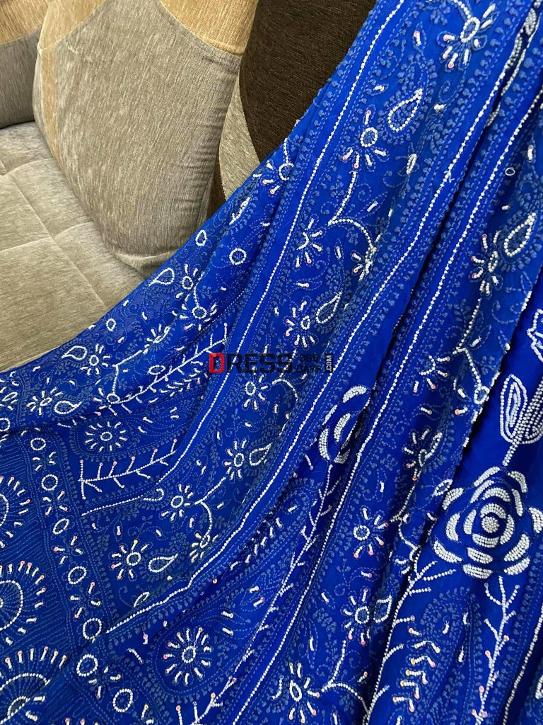 Royal Blue Pearl Chikankari Anarkali Suit