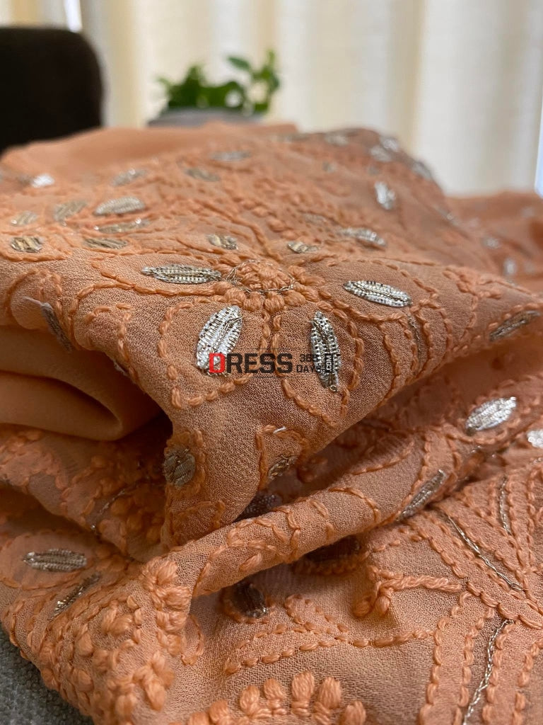 Rust Chikankari Gota Patti Neckline Kurta Dupatta Set Suits