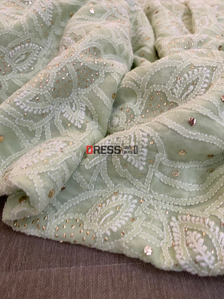 Sage Green Chikankari Mukaish Saree