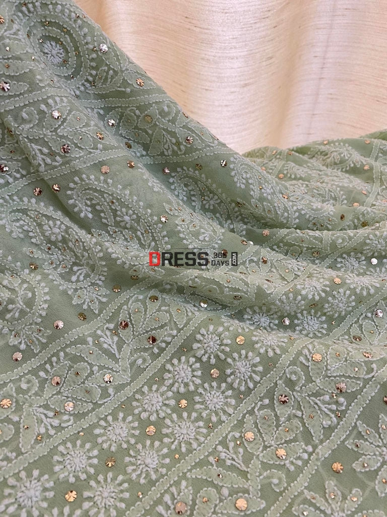 Sage Green Chikankari Mukaish Saree