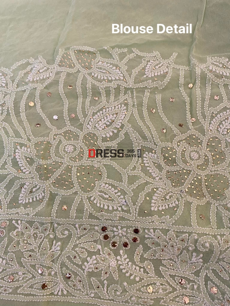 Sage Green Chikankari Mukaish Saree