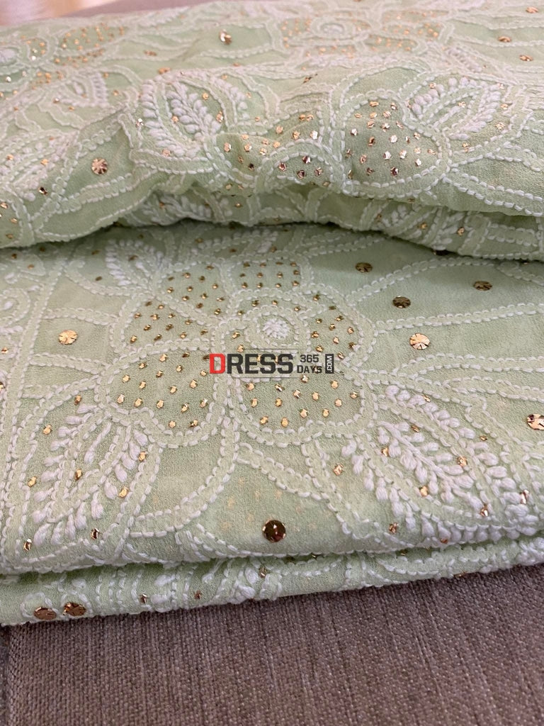 Sage Green Chikankari Mukaish Saree