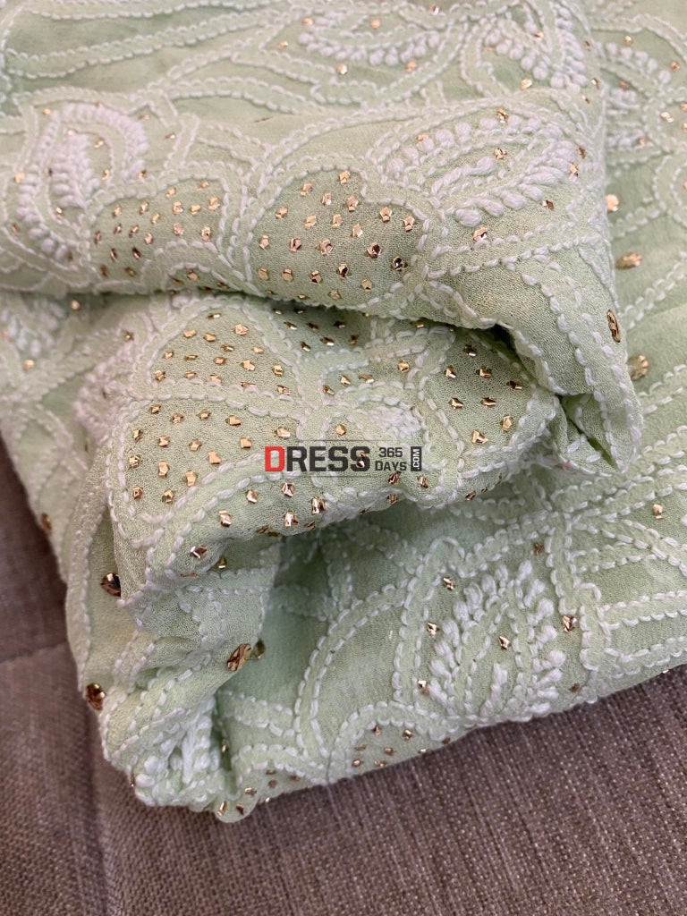 Sage Green Chikankari Mukaish Saree