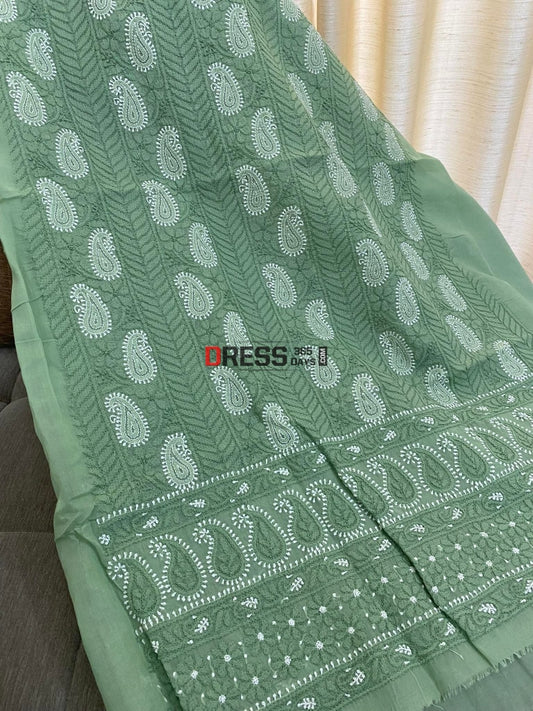 Sage Green Cotton Chikankari Kurti Fabric