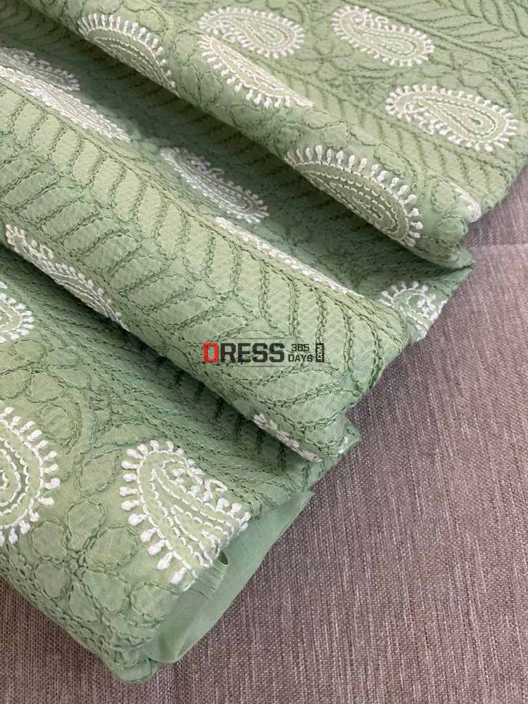 Sage Green Cotton Chikankari Kurti Fabric