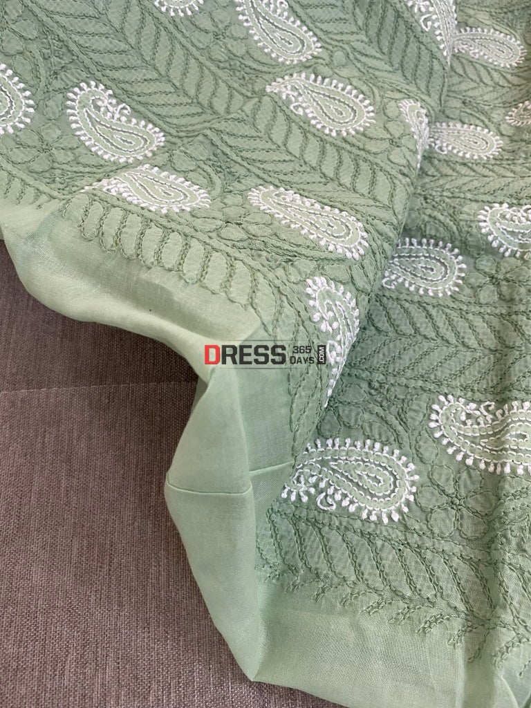 Sage Green Cotton Chikankari Kurti Fabric