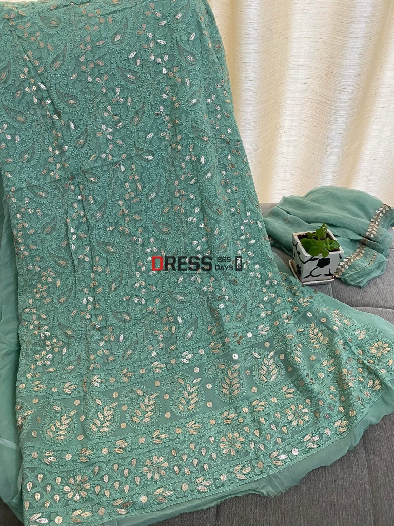 Sage Green Gota Patti Lucknowi Chikankari Suit Suits