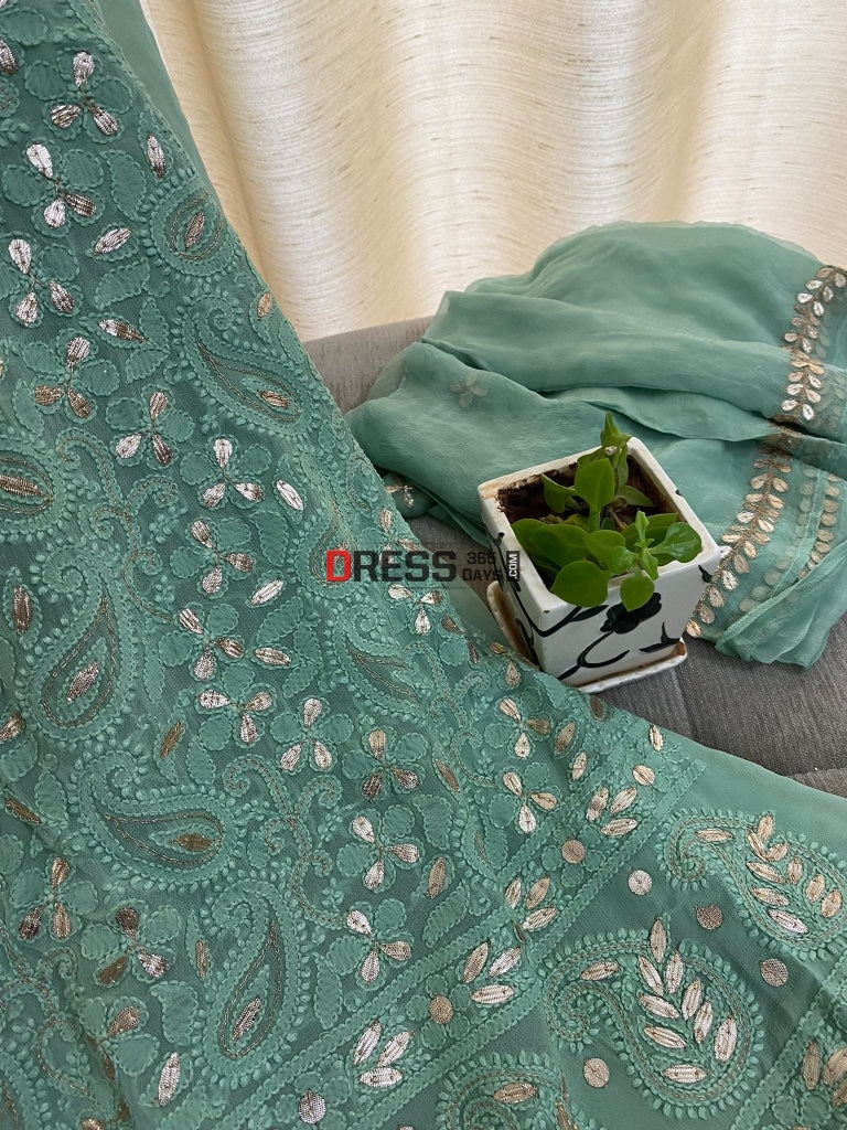 Sage Green Gota Patti Lucknowi Chikankari Suit Suits