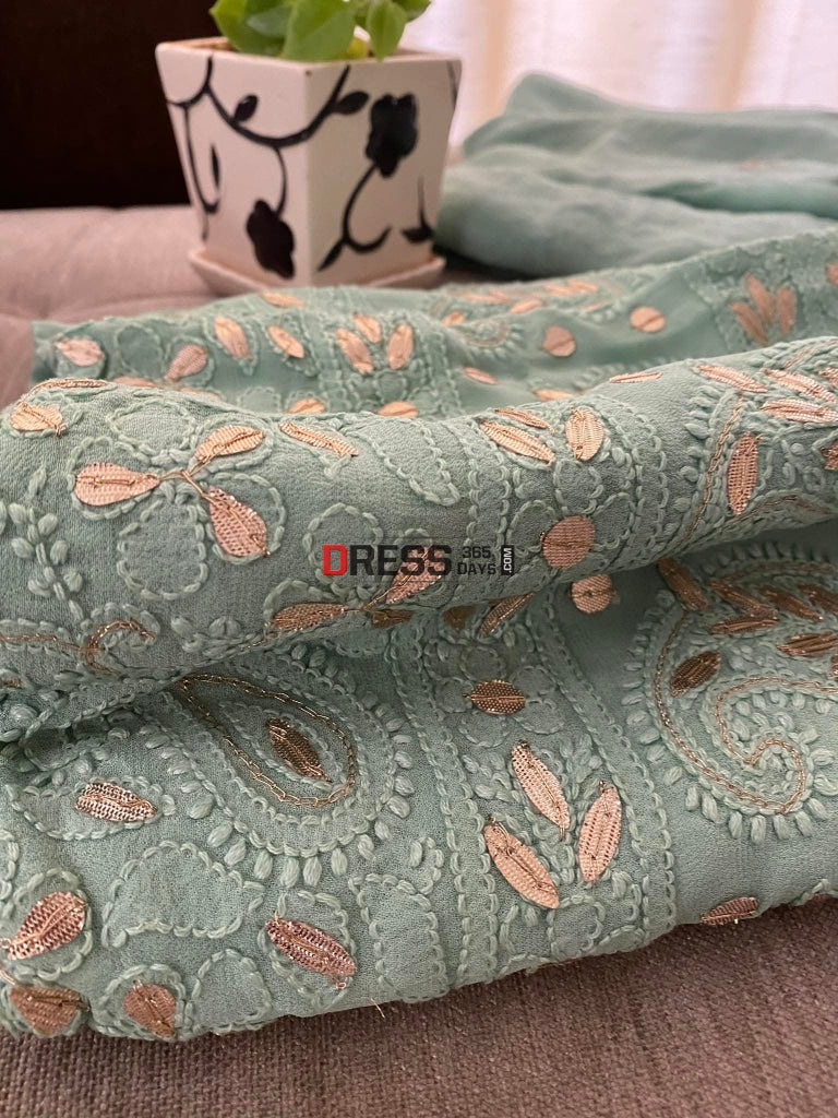 Sage Green Gota Patti Lucknowi Chikankari Suit Suits