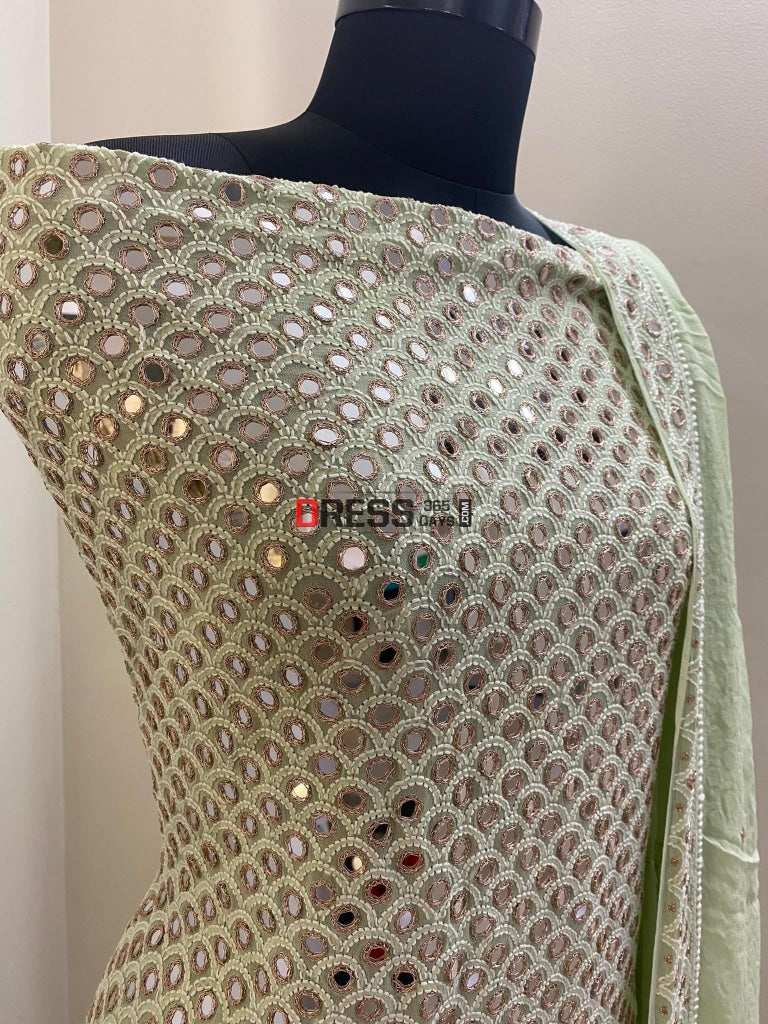 Sage Green Ivory Mirror Chikankari Suit Suits
