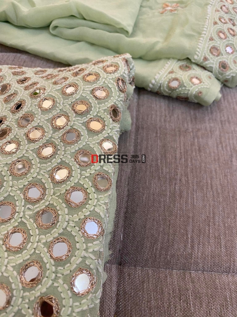 Sage Green Ivory Mirror Chikankari Suit Suits