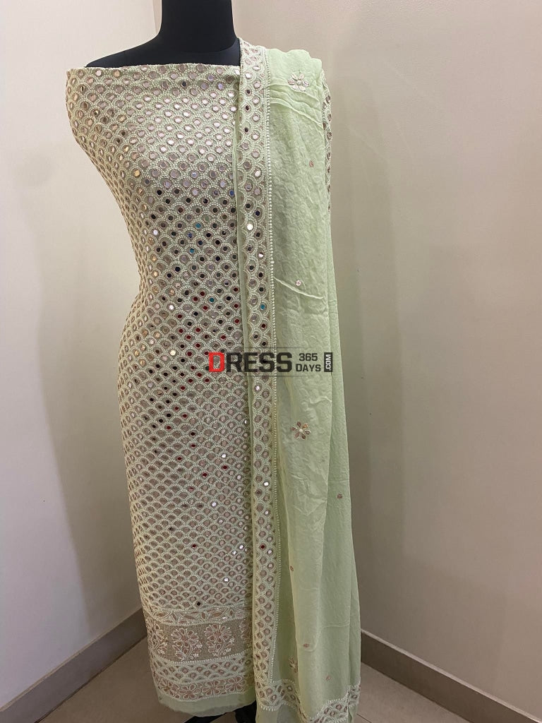 Sage Green Ivory Mirror Chikankari Suit Suits
