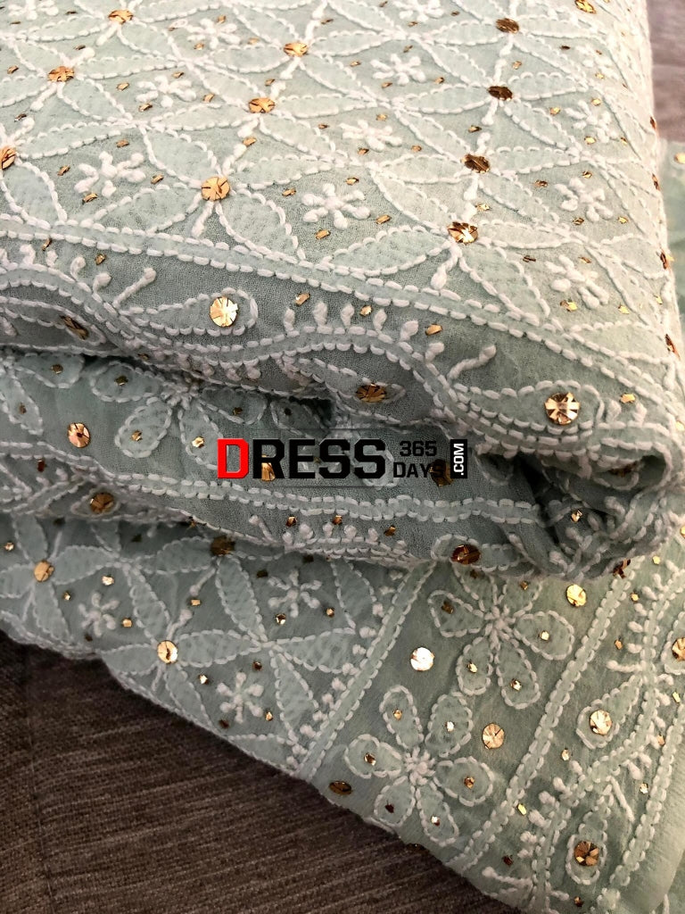 Sage Green Kamdani & Chikankari Saree