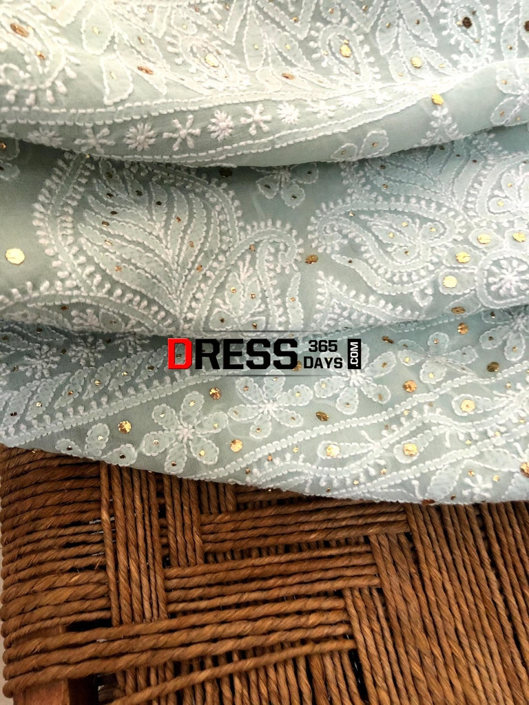 Sage Green Kamdani & Chikankari Saree