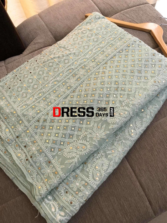 Sage Green Kamdani & Chikankari Saree