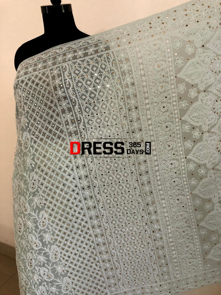 Sage Green Kamdani & Chikankari Saree
