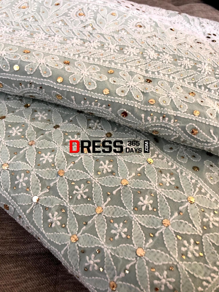 Sage Green Kamdani & Chikankari Saree