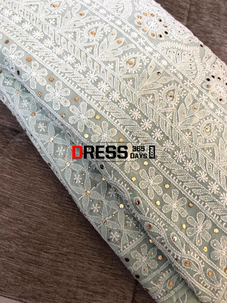 Sage Green Kamdani & Chikankari Saree