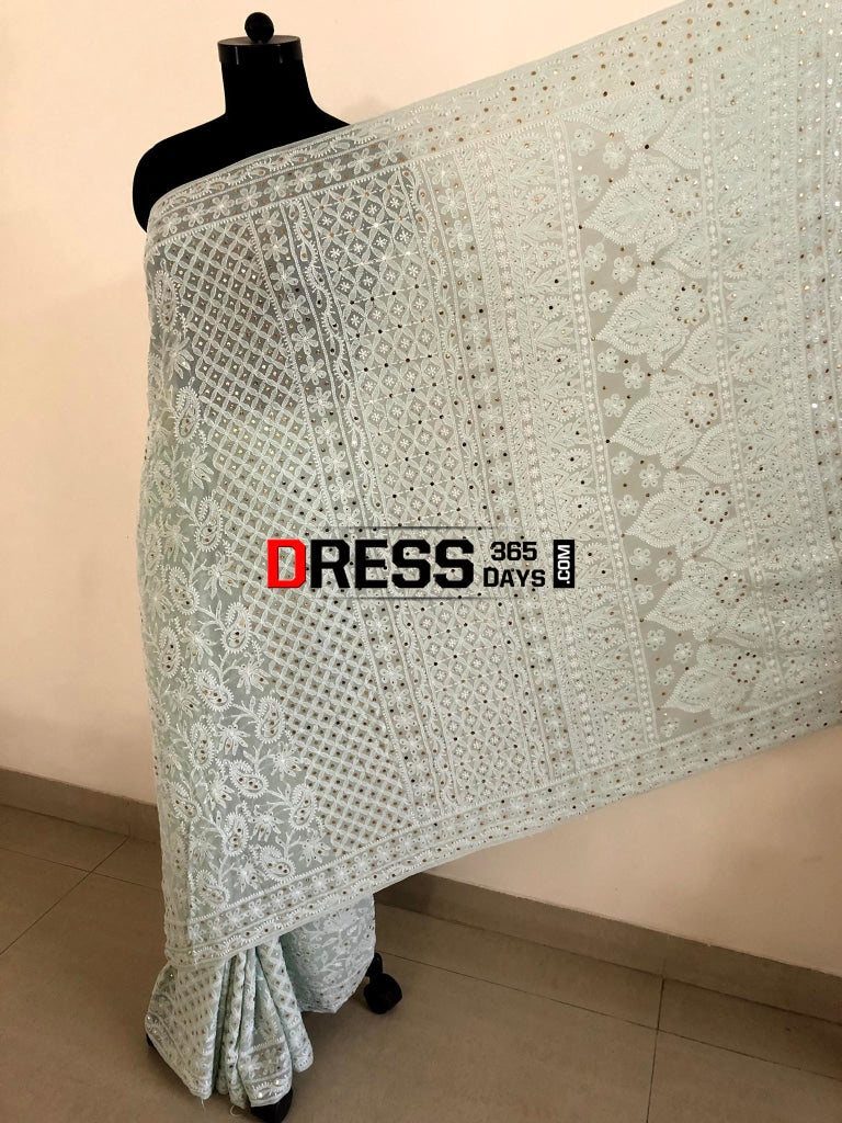 Sage Green Kamdani & Chikankari Saree