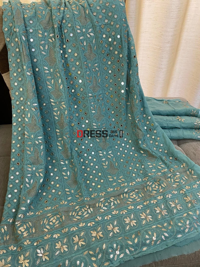 Sage Green Mirror & Gota Patti Lucknowi Chikankari Suit Suits