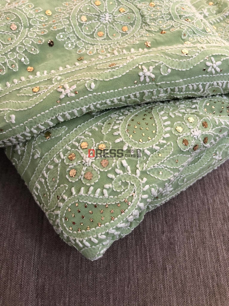 Sage Green Mukaish Chikankari Saree