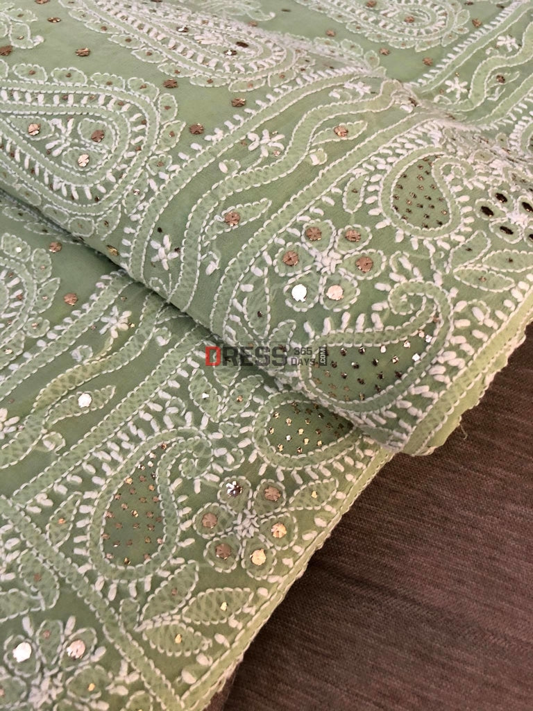 Sage Green Mukaish Chikankari Saree