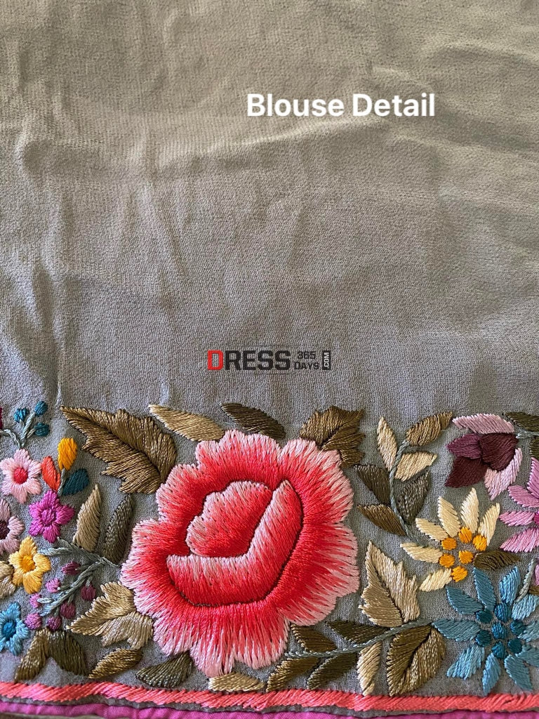 Sage Green Multicolour Parsi Gara Saree