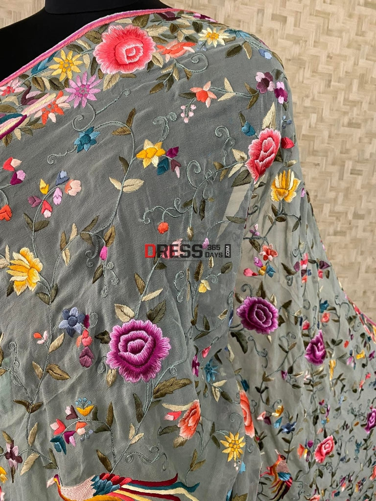 Sage Green Multicolour Parsi Gara Saree