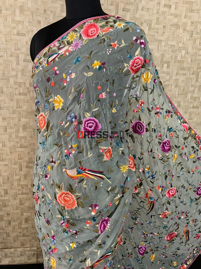 Sage Green Multicolour Parsi Gara Saree