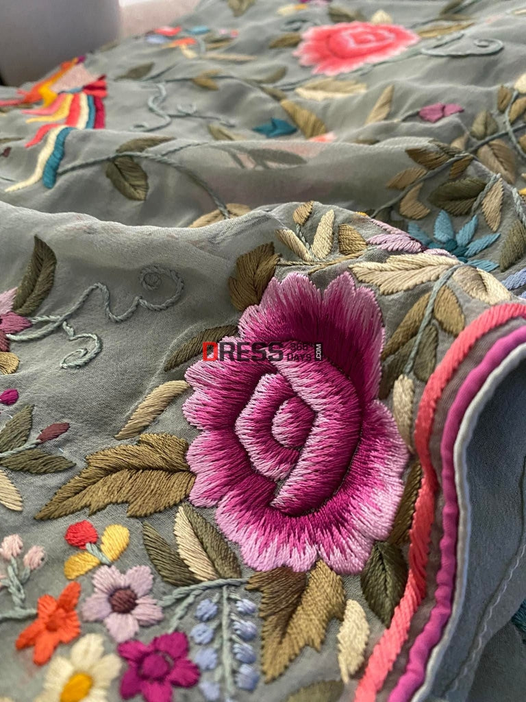 Sage Green Multicolour Parsi Gara Saree