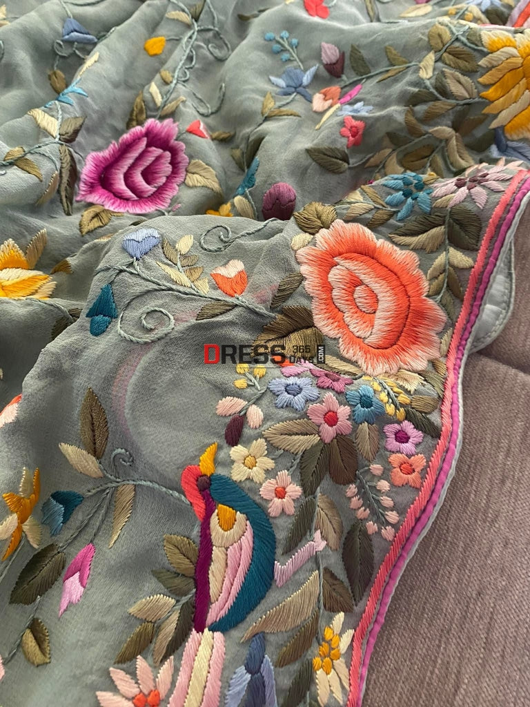 Sage Green Multicolour Parsi Gara Saree