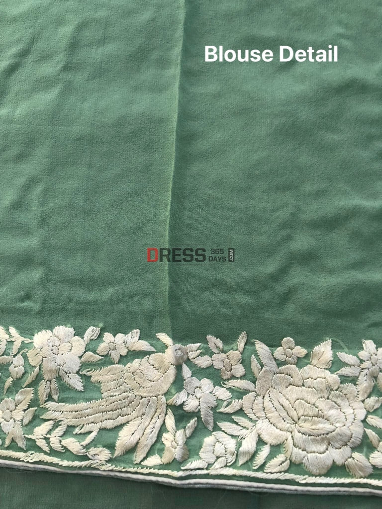 Sage Green Parsi Gara Hand Embroidered Saree
