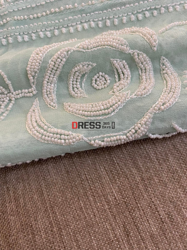 Sage Green Pearl & Chikankari Anarkali Suit