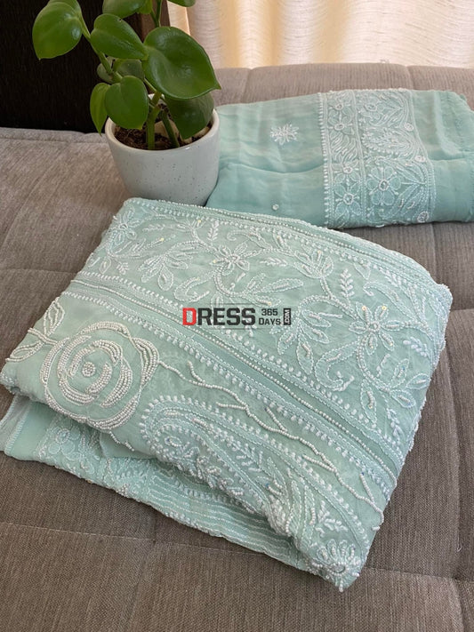 Sage Green Pearl & Chikankari Anarkali Suit