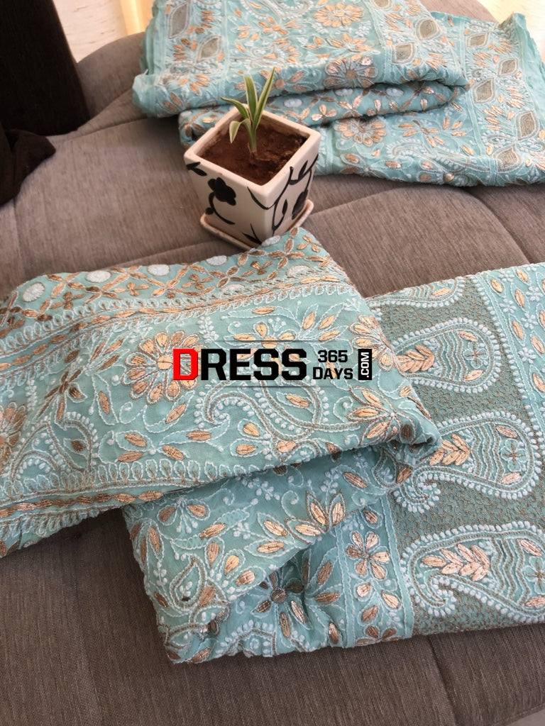 Sea Green Chikankari & Gota Patti Lehenga Set
