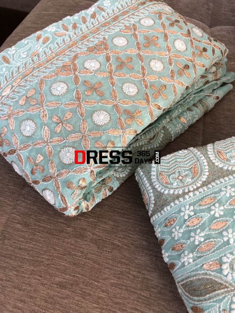 Sea Green Chikankari & Gota Patti Lehenga Set