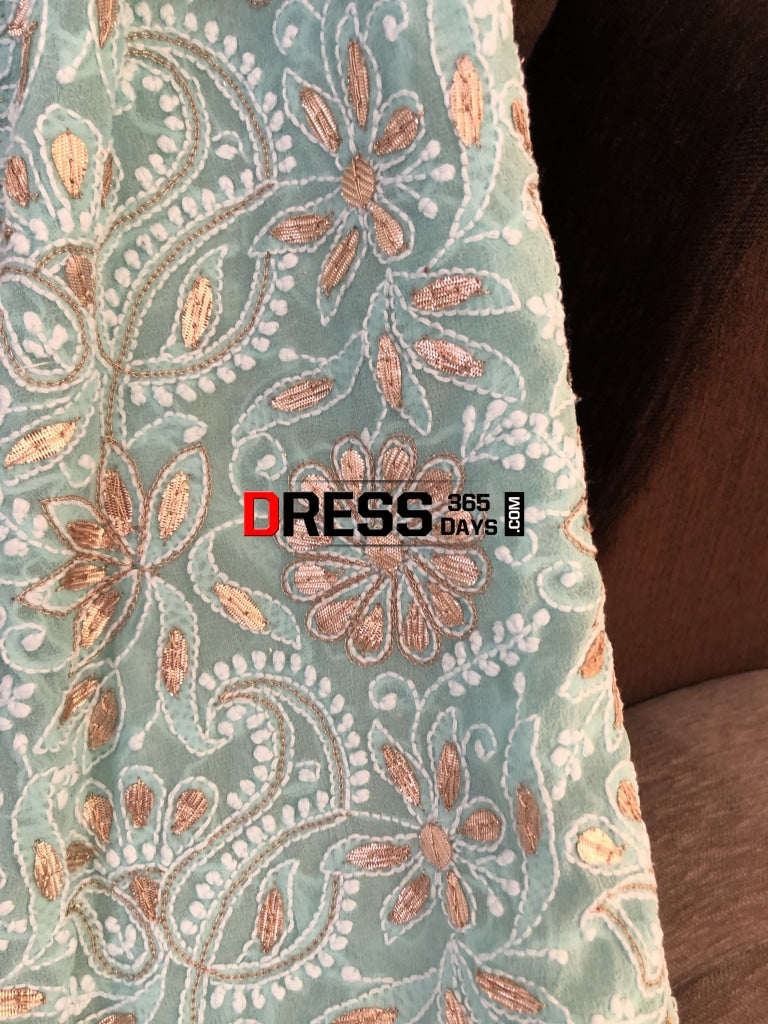 Sea Green Chikankari & Gota Patti Lehenga Set
