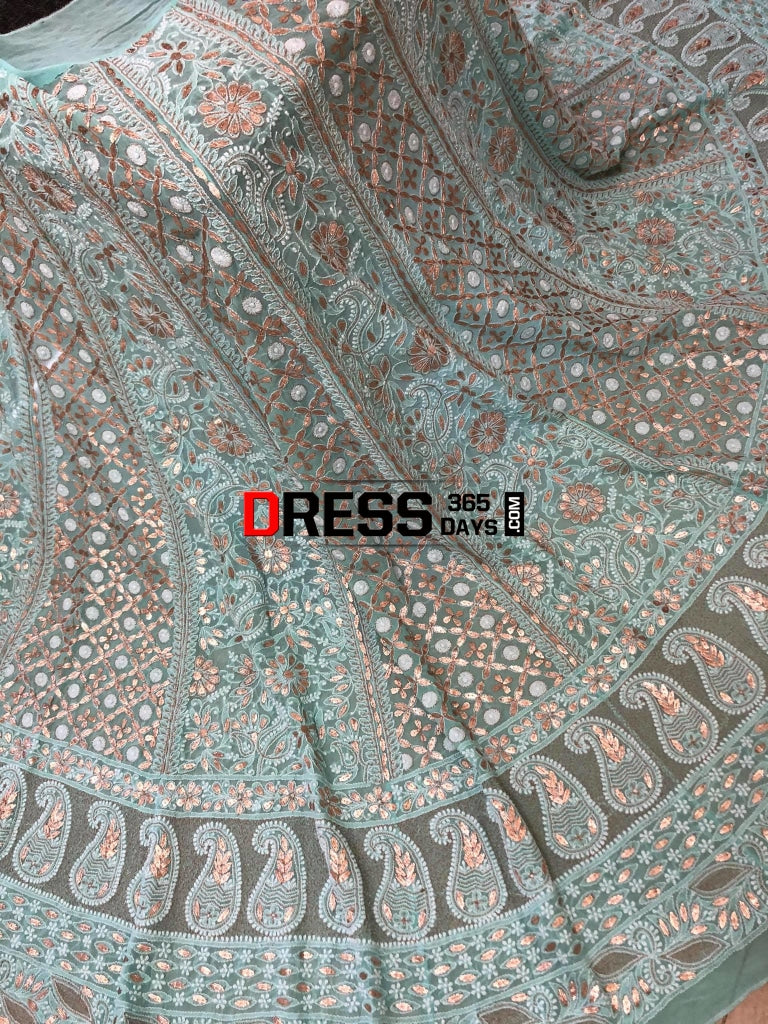 Sea Green Chikankari & Gota Patti Lehenga Set