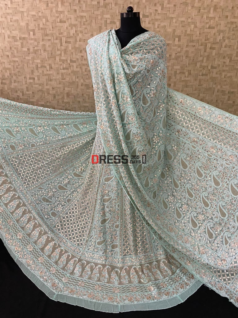 Sea Green Chikankari Gota Patti Lehenga Set
