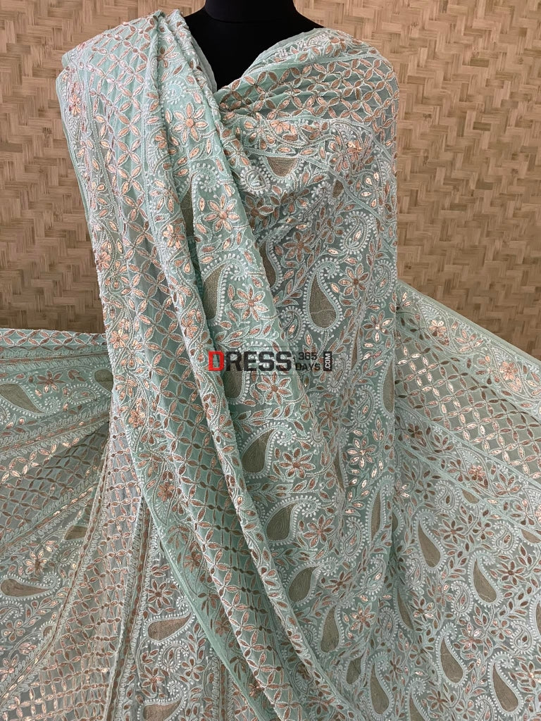 Sea Green Chikankari Gota Patti Lehenga Set