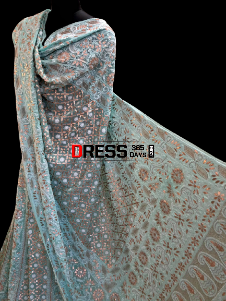 Sea Green Chikankari & Gota Patti Lehenga Set