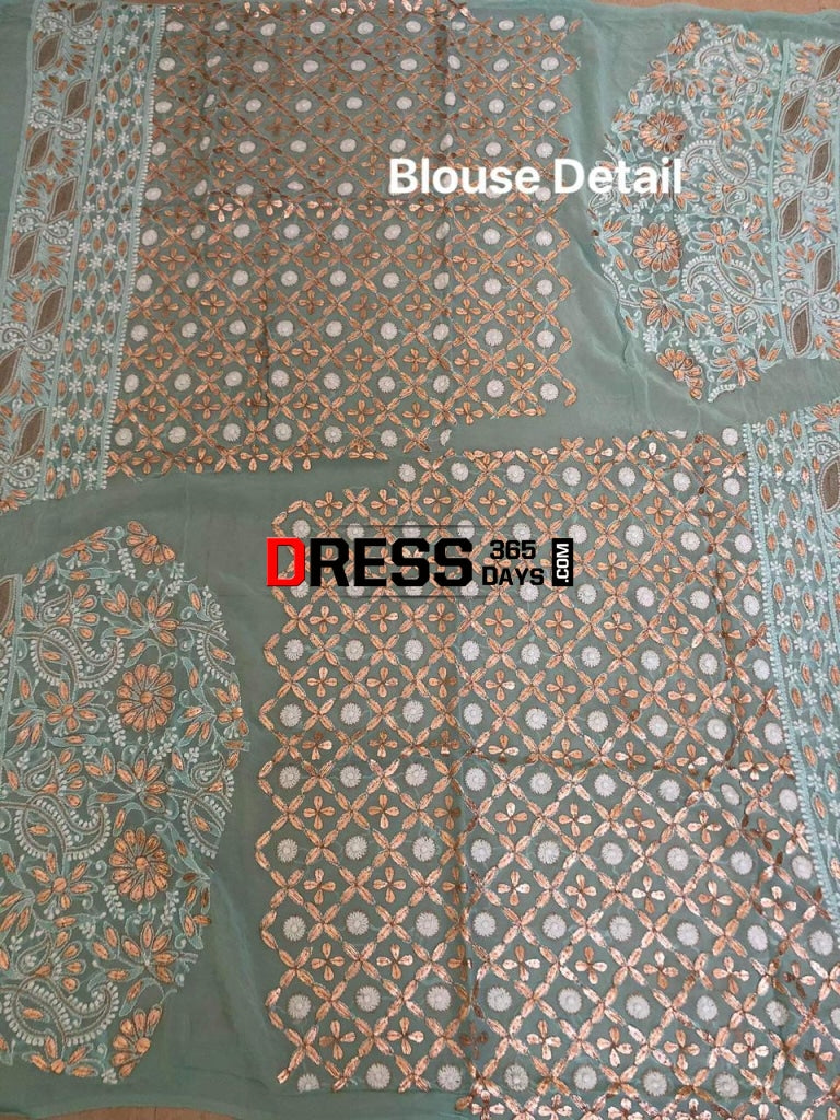 Sea Green Chikankari & Gota Patti Lehenga Set
