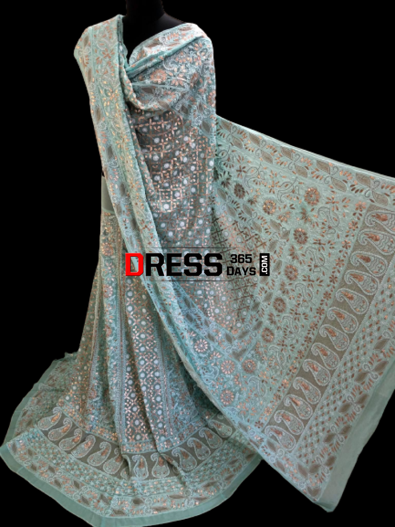 Sea Green Chikankari & Gota Patti Lehenga Set