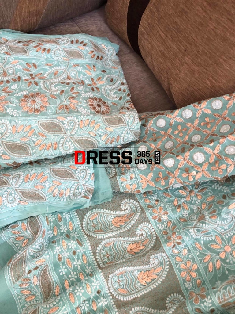 Sea Green Chikankari & Gota Patti Lehenga Set