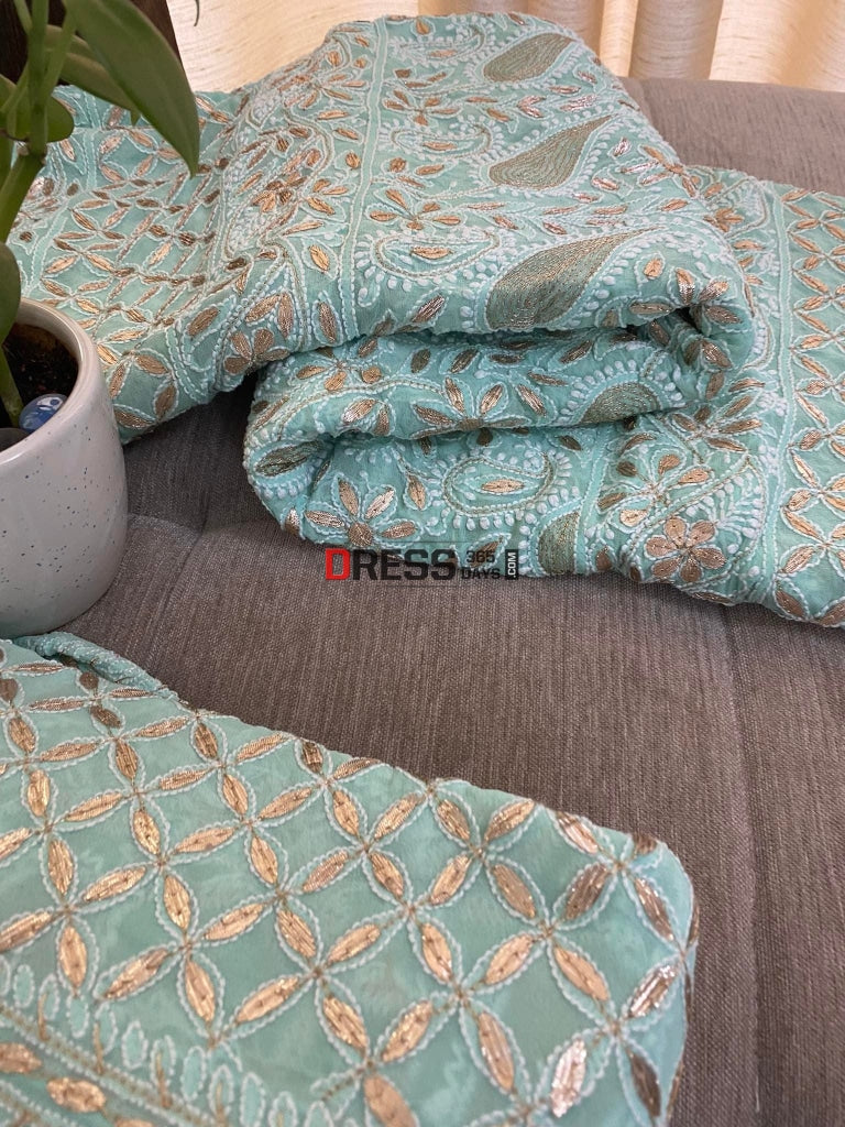 Sea Green Chikankari Gota Patti Lehenga Set