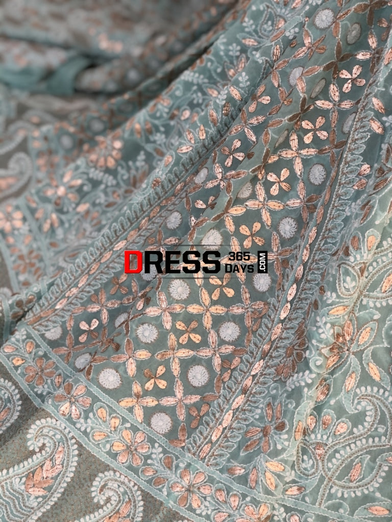 Sea Green Chikankari & Gota Patti Lehenga Set