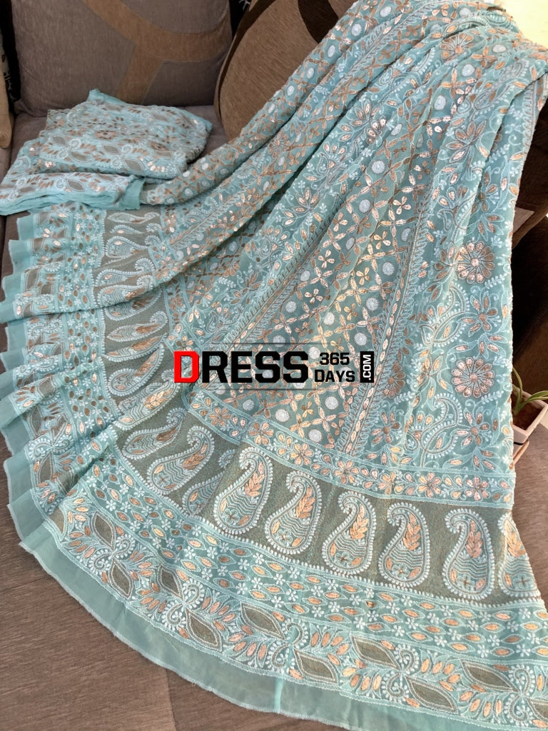 Sea Green Chikankari & Gota Patti Lehenga Set
